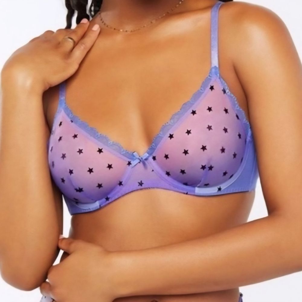 Savage X Fenty Women's 36DD Metallic Stars Unlined Purple Lace Bra